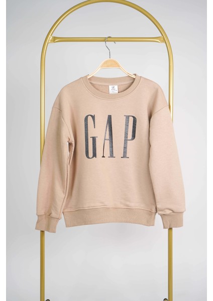 Kız Erkek Bisiklet Yaka Gap Baskılı Manşetli Pamuk Sweat