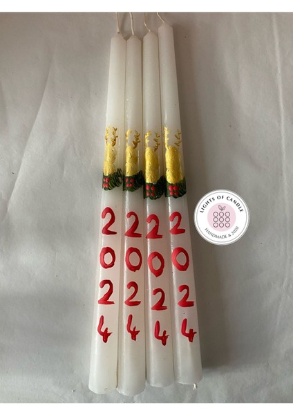 Yeniyıl- Yılbaşı Geyik Desenli El Çizimi Şamdan Mum( 1 Adet)