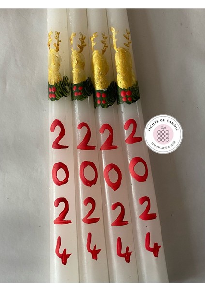 Yeniyıl- Yılbaşı Geyik Desenli El Çizimi Şamdan Mum( 1 Adet)