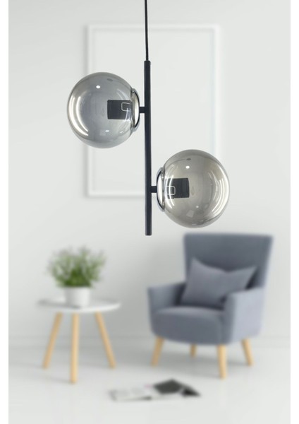 Şık Füme Camlı Modern Sarkıt Avize, 2 Başlıklı Zarif Aydınlatma