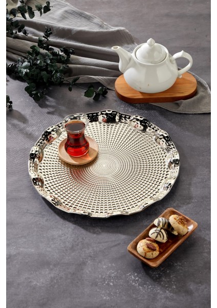 25 cm Rölyefli Sunum Tepsisi - Şık ve Zarif Tasarım