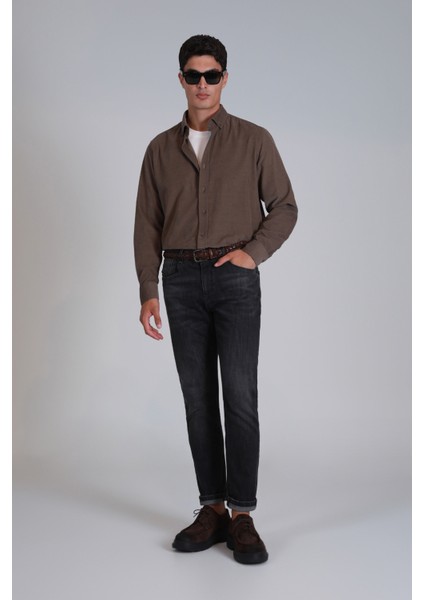 Water Erkek Basic Gömlek Slim Fit Antrasit
