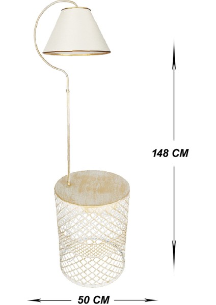 Aydınlatma Lambader Gold Sehpalı Elips Krem Sarı Patine (Gold Çember) Krem Şapka.
