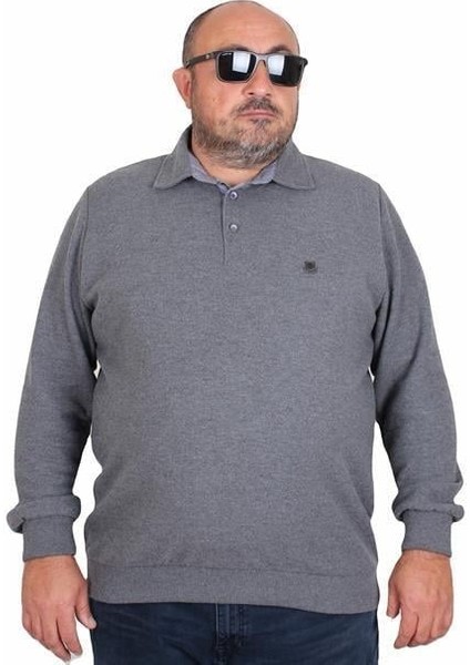 Erkek Büyük Beden Polo Yaka Sweat Orjinal 24409 Antrasit Melanj