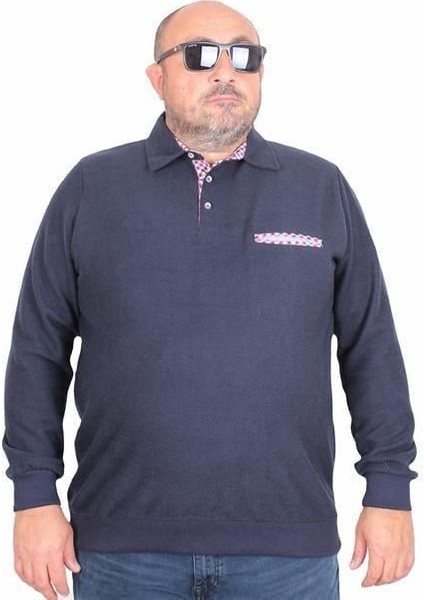 Erkek Büyük Beden Polo Yaka Sweat Flota Cep 24407 Lacıvert