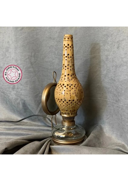 El Yapımı Su Kabağı Gaz Lambası Görünümlü Gece Lambası 13 x 35 cm