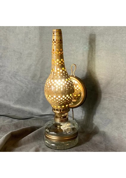 El Yapımı Su Kabağı Gaz Lambası Görünümlü Gece Lambası 13 x 35 cm
