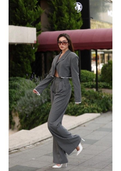 Crop Ceket Pantolon Takım