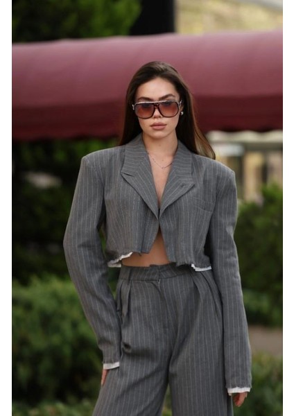 Crop Ceket Pantolon Takım