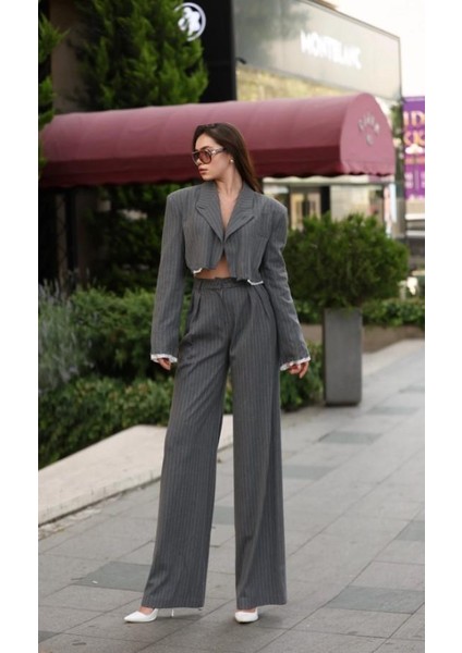 Crop Ceket Pantolon Takım