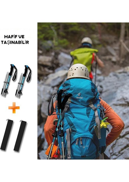 Shopfast 2li Katlanabilir Yürüyüş Batonu Kayak Batonu Hafif Alüminyum Trekking Tırmanma Baston Kamp