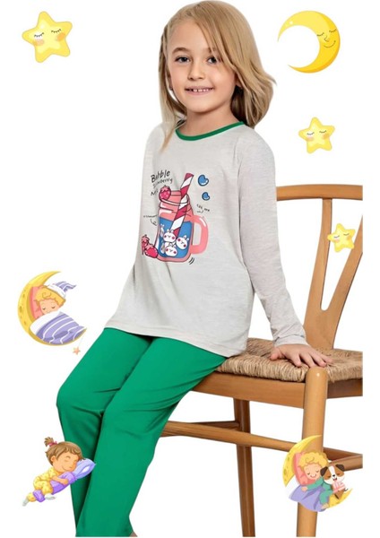 Kız Çocuk Pamuklu Uzun Kollu Desenli Pijama Takımı fırsatları