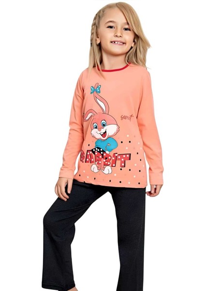 Kız Çocuk Pamuklu Uzun Kollu Desenli Pijama Takımı