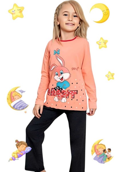 Kız Çocuk Pamuklu Uzun Kollu Desenli Pijama Takımı fırsatları