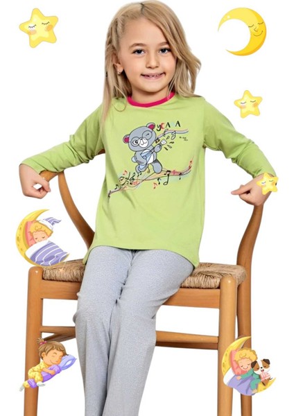 Kız Çocuk Pamuklu Uzun Kollu Desenli Pijama Takımı modelleri