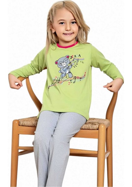 Kız Çocuk Pamuklu Uzun Kollu Desenli Pijama Takımı fırsatları