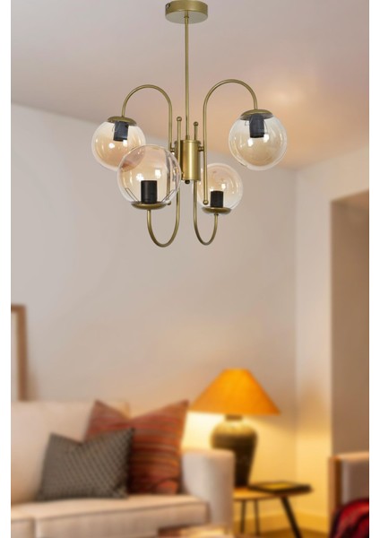 Rüya Modern Tasarım Salon Yemek Odası Mutfak Eskitme Renk Bal Camlı Sarkıt 4 Lü Avize