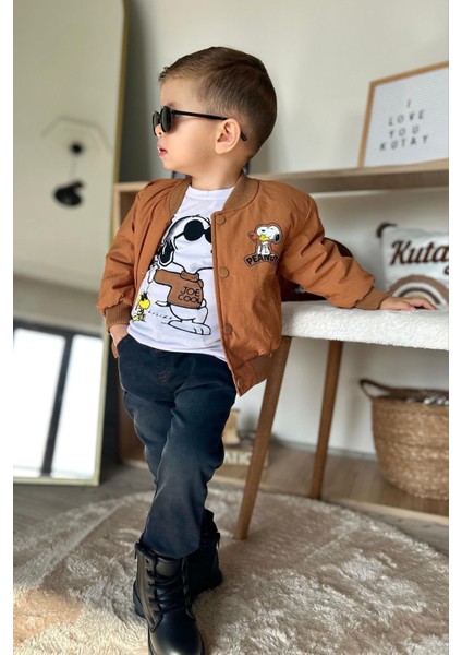 Karakter Baskılı Ceketli Erkek Çocuk 3 lü takım - Taba