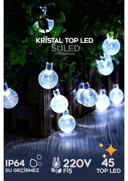 Dekoratif Top LED Işık Kristal Efektli Iç Mekan & Bahçe Aydınlatması 220V Fişli 45 Top LED