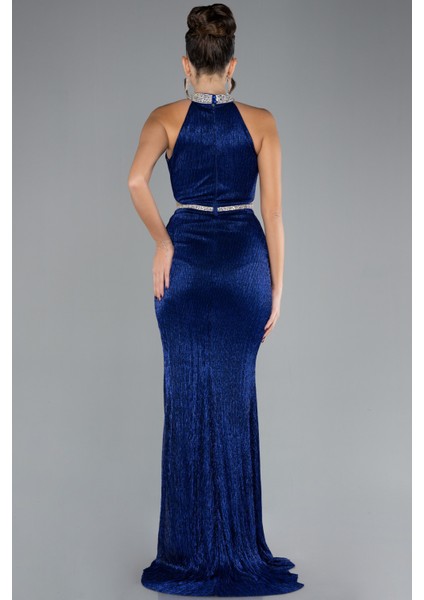 Halter Yaka Bacak Dekolteli Uzun Simli Abiye ABU4324 fiyatları