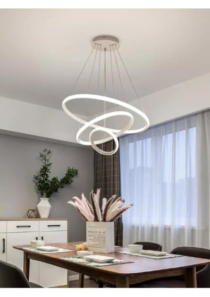 Üçlü Halka Model Sarkıt Modern LED Beyaz Işık Ultra Power LED Avize Salon Mutfak Oda Ledli Avize