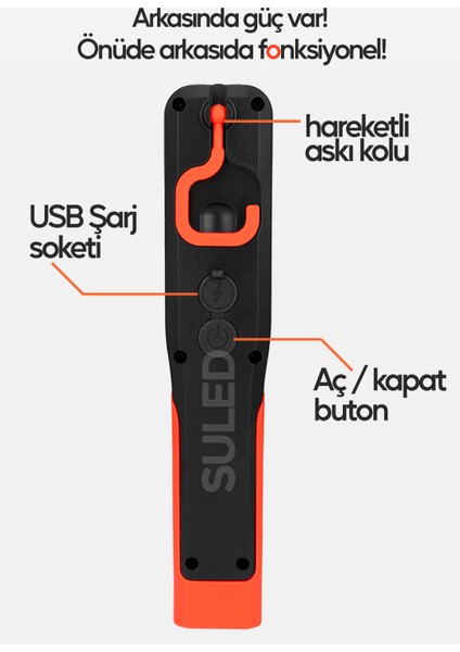 Manyetik Tamirci El Feneri 3 Modlu Şarjlı Cob Xpe LED Acil Durum Kamp Tamir Ikaz Lambası Askılı