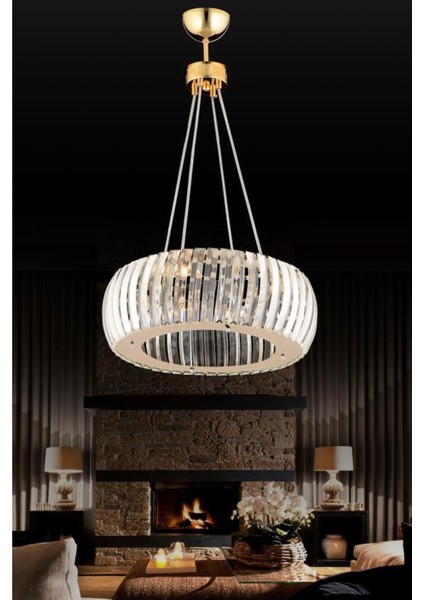 40 cm Kristal Taşlı Modern Altın Renkli Avize, 4 ampüllü, şık ve parlak tasarım