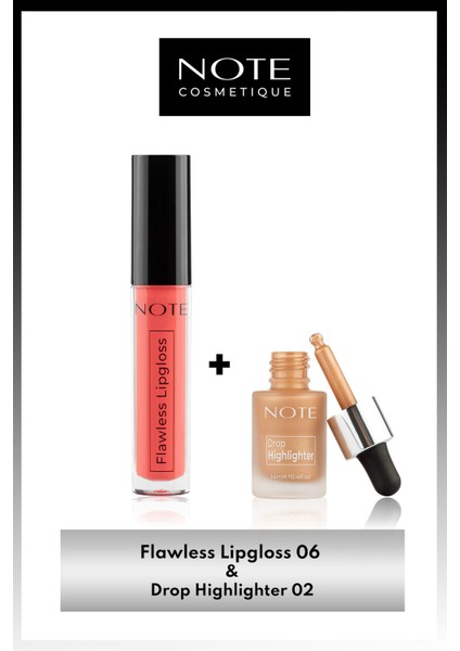 Flawless Lipgloss 06 - Pembe & Drop Highlighter 02 Charming Desert Likit Aydınlatıcı Makyaj Seti
