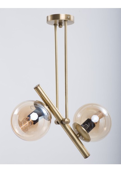 Şık Eskitme Bal Camlı Avize, Zarif ve Sıcak Atmosfer Yaratır, Ahşap, 2 Ampüllü, 30x60