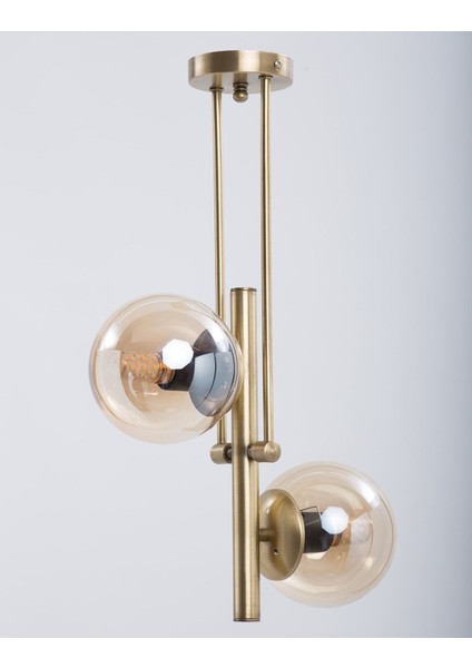 Şık Eskitme Bal Camlı Avize, Zarif ve Sıcak Atmosfer Yaratır, Ahşap, 2 Ampüllü, 30x60 fiyatları