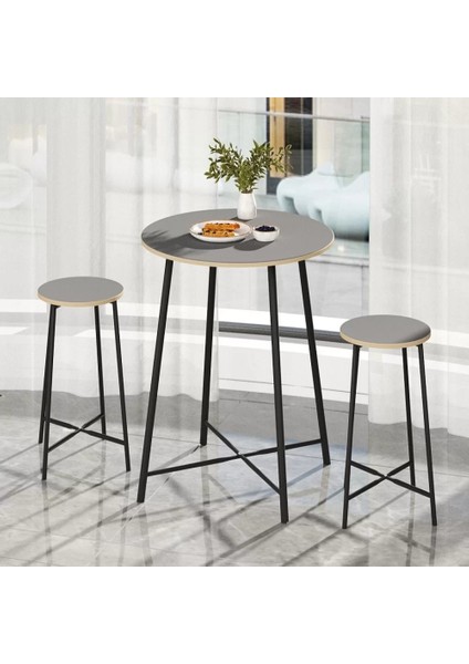 Oval 2 Kişilik Yemek Masası Bar Masası Mutfak Füme 1528