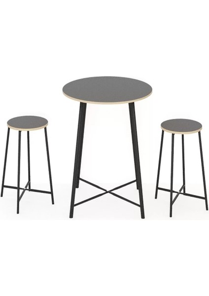 Oval 2 Kişilik Yemek Masası Bar Masası Mutfak Füme 1528