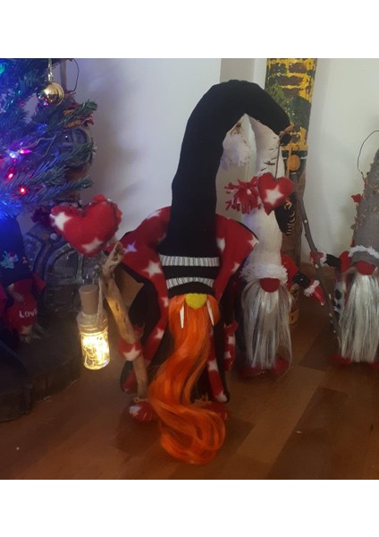 El Yapımı Ledli Şans Cücesi Kızıl Sakal 60 cm