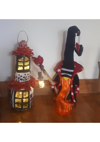 El Yapımı Ledli Şans Cücesi Kızıl Sakal 60 cm