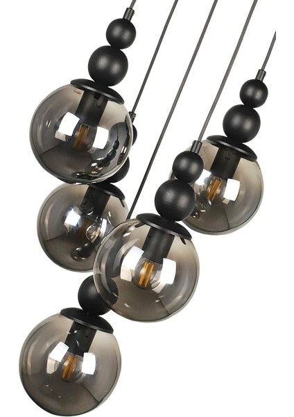 Şık 5'li Füme Cam Spor Siyah Avize, Metal malzeme, 30x46 ölçü fiyatları