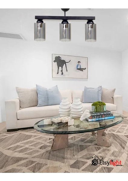 Şık Füme Cam 3'lü Salon ve Yemek Odası Avizesi, Modern Tasarım fiyatları