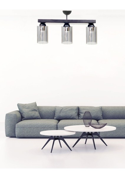 Şık Füme Cam 3'lü Salon ve Yemek Odası Avizesi, Modern Tasarım fırsatları