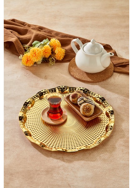 35 cm Rölyefli Sunum Tepsisi - Şık ve Zarif Tasarım