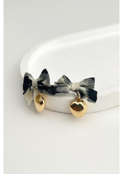 Kalp Detaylı Leopar Fiyonk Küpe (3cm)
