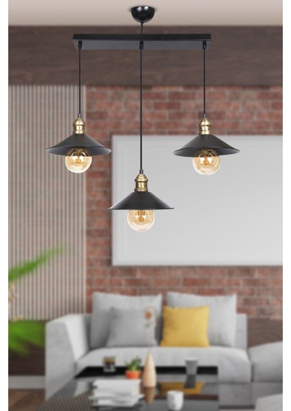 Gönen 3lü Siyah Sıralı Modern Retro Sarkıt Mutfak Retro Salon Avize