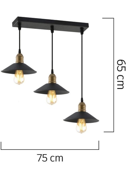 Gönen 3lü Siyah Sıralı Modern Retro Sarkıt Mutfak Retro Salon Avize