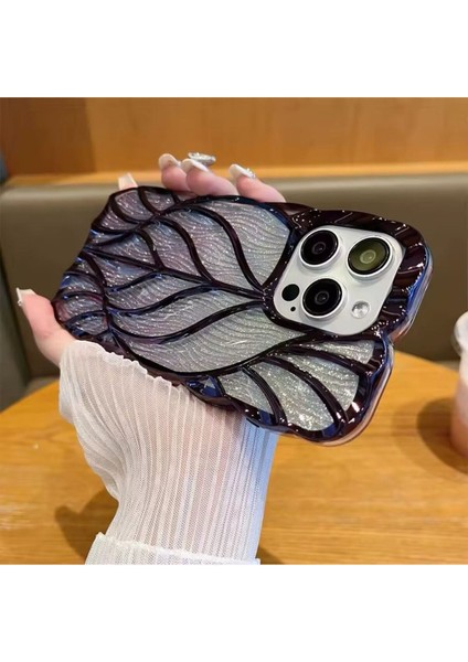 Apple iPhone Se 2020 Kılıf Simli Yaprak Desenli Leaf Kapak