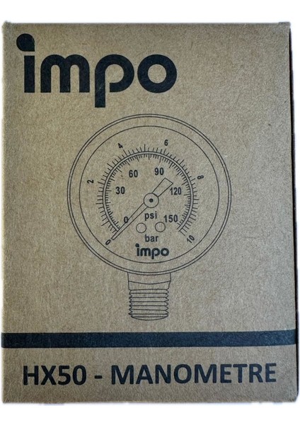 Impo Manometre Ø50 - 0/10BAR - Metal Gövdeli - Alttan Çıkışlı