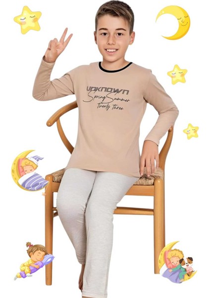 Erkek Çocuk Pamuklu Uzun Kollu Desenli Pijama Takımı