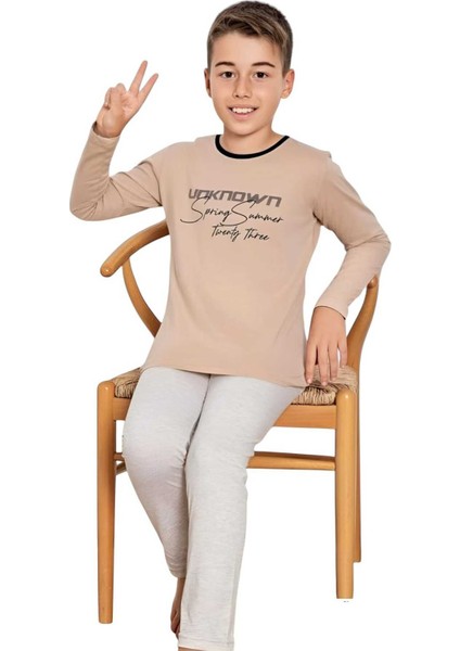 Erkek Çocuk Pamuklu Uzun Kollu Desenli Pijama Takımı