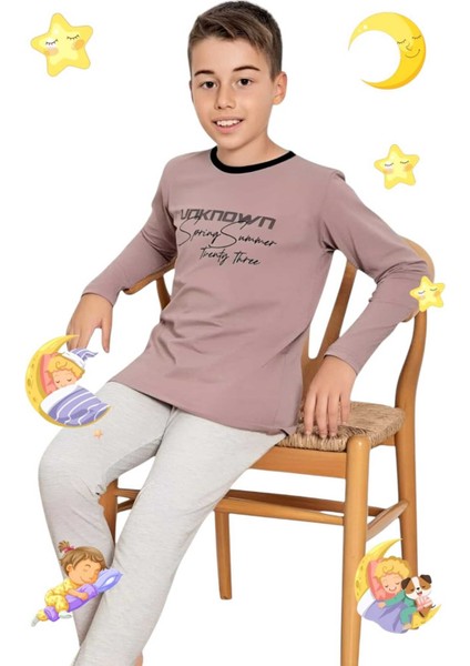 Erkek Çocuk Pamuklu Uzun Kollu Desenli Pijama Takımı
