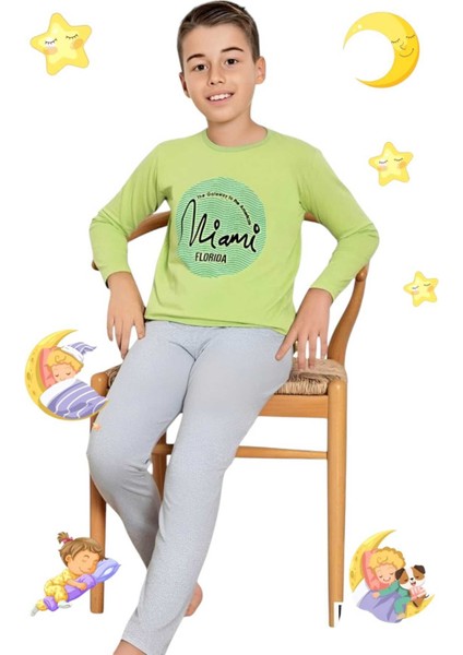 Erkek Çocuk Pamuklu Uzun Kollu Desenli Pijama Takımı