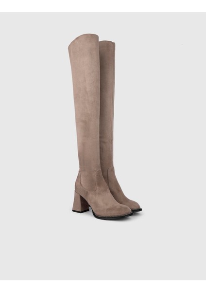Yago Hakiki Süet Deri Kadın Vizon Topuklu Çizme