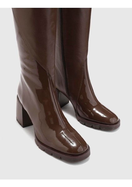 Dirc Hakiki Rugan Deri Koyu Vizon Kadın Topuklu Çizme fiyatları