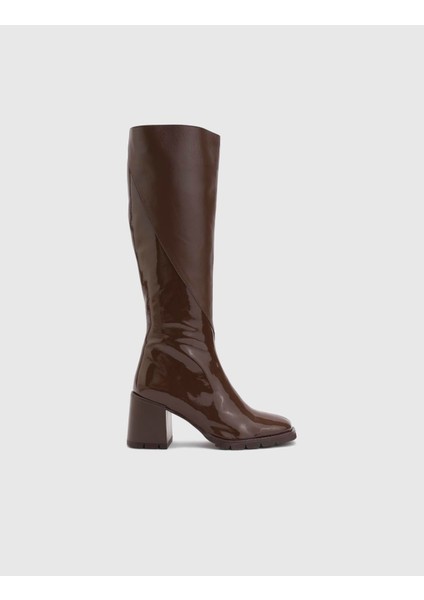 Dirc Hakiki Rugan Deri Koyu Vizon Kadın Topuklu Çizme modelleri